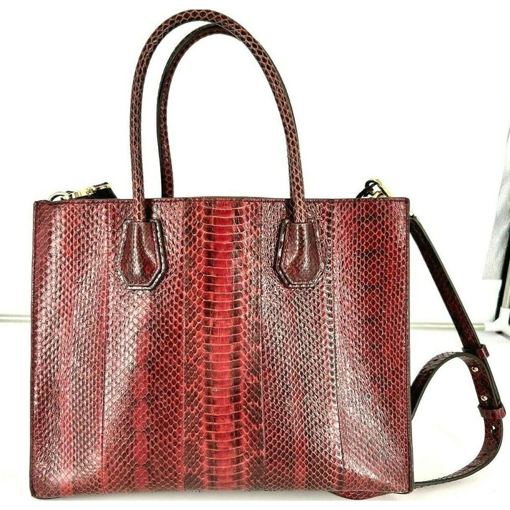 MICHAEL KORS Red Snake Print Mercer Large Convertible Tote Bag - Picture 3 of 10